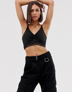 Черный присборенный кроп-топ Bershka - Черный