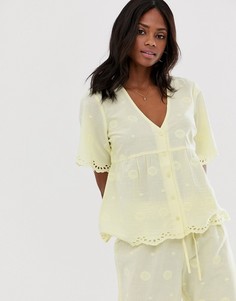 Свободный пижамный топ с вышивкой ришелье ASOS DESIGN - Желтый