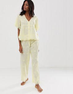 Комбинируемые пижамные брюки с вышивкой ришелье ASOS DESIGN - Желтый