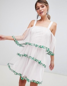 Кружевное ярусное платье мини из тюля ASOS DESIGN - Белый