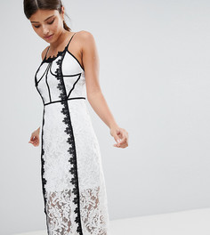 Кружевное платье миди с контрастной отделкой PrettyLittleThing - Белый