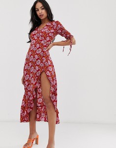 Платье макси с цветочным принтом и высоким разрезом PrettyLittleThing - Мульти