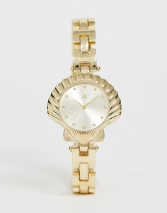 Золотистые часы с корпусом в виде ракушки и браслетом из звеньев ASOS DESIGN - Золотой