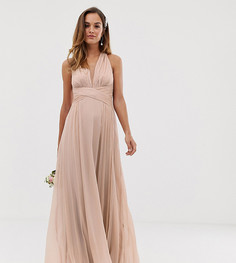 Платье макси со сборками на лифе, драпировкой и запахом на поясе ASOS DESIGN Bridesmaid - Бежевый