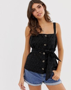 Топ с вышивкой ришелье и завязкой ASOS DESIGN - Черный