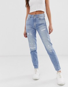 Укороченные джинсы с завышенной талией с бахромой G-Star 3301 - Синий