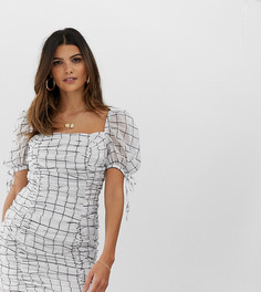 Платье мини из жатого хлопка со сборками и пышными рукавами Skylar Rose - Белый