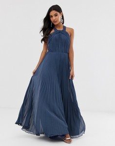 Платье макси с халтером и складками на лифе ASOS DESIGN - Темно-синий