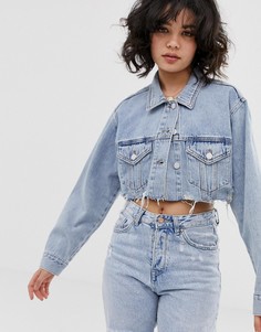 Светло-синяя укороченная джинсовая куртка Pull&Bear - Синий
