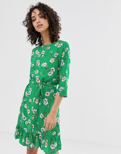 Платье с цветочным принтом и оборкой Only Tina - Зеленый