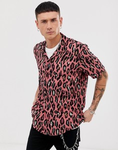 Рубашка с отложным воротником и леопардовым принтом розового цвета AllSaints - Розовый