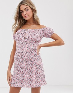 Сарафан мини с открытыми плечами и цветочным принтом ASOS DESIGN - Мульти