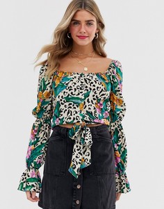 Топ с квадратным вырезом и звериным тропическим принтом ASOS DESIGN - Мульти