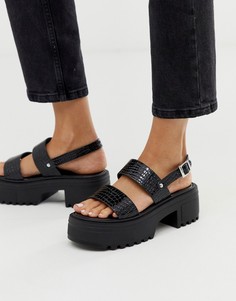 Черные лакированные босоножки на платформе с эффектом крокодиловой кожи ASOS DESIGN Finalist - Черный