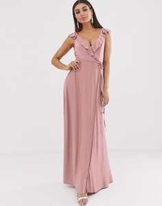 Платье макси с запахом, оборкой и поясом ASOS DESIGN - Розовый