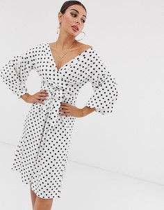 Белый комбинезон-кюлоты в черный горошек с запахом Boohoo - Мульти