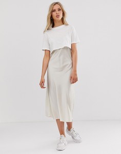 Платье-комбинация миди с верхним слоем в виде футболки AllSaints - benno - Белый