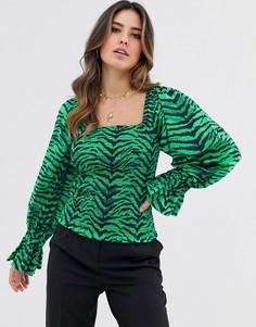 Присборенный лонгслив с квадратным вырезом и звериным принтом ASOS DESIGN - Мульти