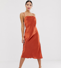 Блестящее платье-комбинация миди ASOS DESIGN Tall - Коричневый