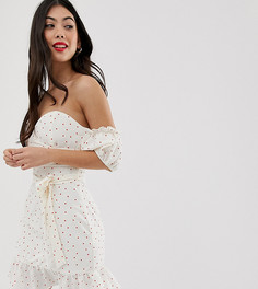 Платье мини с пышными рукавами и принтом Glamorous Petite - Белый