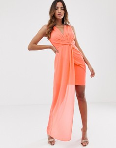 Платье кораллового цвета с запахом и асимметричным краем TFNC - Оранжевый
