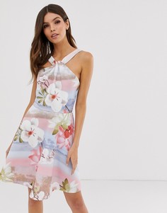 Короткое приталенное платье с цветочным принтом Ted Baker - Umerta - Синий