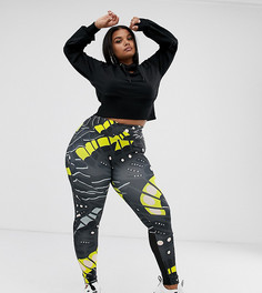 Леггинсы с принтом и сетчатыми вставками ASOS 4505 Curve - Мульти