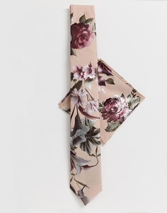 Набор из галстука и платка паше с цветочным узором с эффектом металлик Twisted Tailor - Розовый