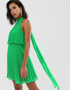 Плиссированное платье мини с халтером и завязкой ASOS DESIGN - Зеленый