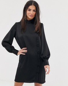 Свободное черное платье с асимметрично расположенными пуговицами River Island - Черный