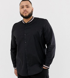 Эластичная поплиновая приталенная рубашка с воротником-стойкой в рубчик ASOS DESIGN Plus - Черный