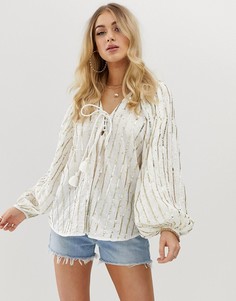 Лонгслив в полоску из пайеток со шнуровкой ASOS DESIGN - Белый