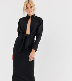 Платье-рубашка миди с запахом и длинными рукавами ASOS DESIGN Tall - Черный