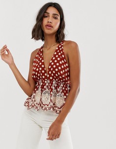 Топ в горошек Free People Lunch Date - Красный