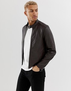 Коричневая кожаная байкерская куртка ASOS DESIGN - Коричневый