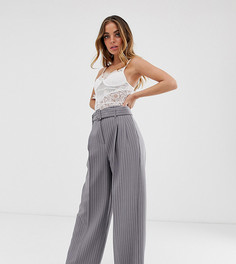 Брюки в тонкую полоску с широкими штанинами и поясом ASOS DESIGN Petite - Мульти