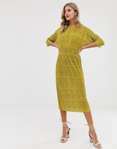Плиссированное платье миди в горошек с эластичным поясом ASOS DESIGN - Мульти
