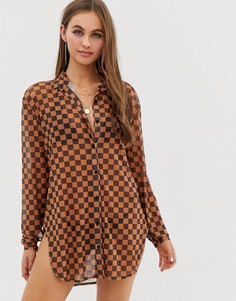 Светло-коричневная сетчатая пляжная рубашка в шахматную клетку Motel - Мульти