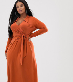 Платье-рубашка миди с поясом ASOS DESIGN Curve - Оранжевый