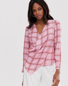 Клетчатый лонгслив с запахом и глубоким вырезом ASOS DESIGN - Мульти