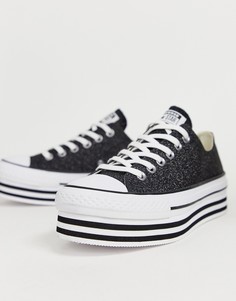 Черные низкие кеды на платформе и с блестками Converse chuck taylor all star - Черный