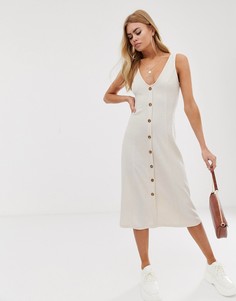 Трикотажное платье миди на пуговицах ASOS DESIGN - Белый