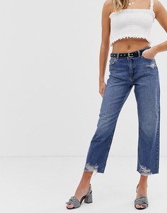 Выбеленные джинсы прямого кроя из переработанного денима Miss Selfridge - Синий