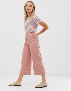 Широкие розовые брюки с контрастной строчкой Monki - Розовый