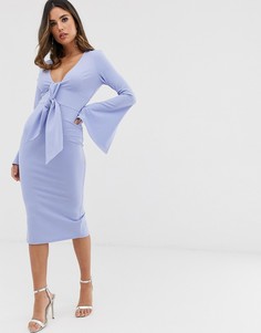 Платье миди с длинными рукавами и поясом ASOS DESIGN - Синий