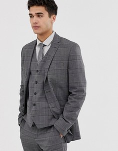 Узкий двубортный пиджак в клетку Jack & Jones - Premium - Серый
