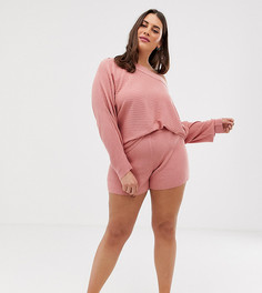 Комбинируемые трикотажные шорты в рубчик ASOS DESIGN Curve - Розовый