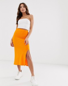 Трикотажная юбка-комбинация миди косого кроя и с разрезом ASOS DESIGN - Оранжевый