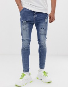 Выбеленные голубые рваные джинсы скинни SikSilk - Синий