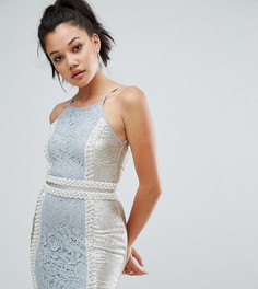 Премиум-платье мини с кружевом, пайетками и жаккардовой отделкой PrettyLittleThing - Синий